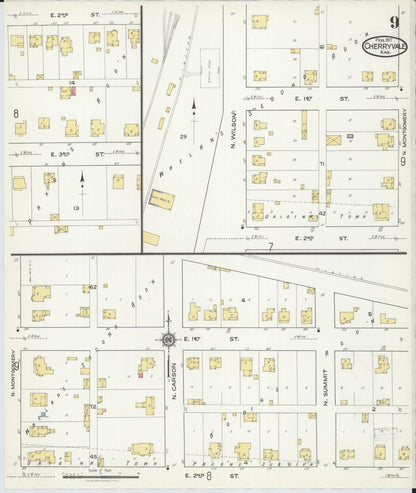 Sanborn Fire Insurance Map from Cherryvale, Montgomery County, Kansas (1917), Sheet #0009 - Complete Map Set gallery image, historic Sanborn map, vintage wall art, Kansas Kansas
