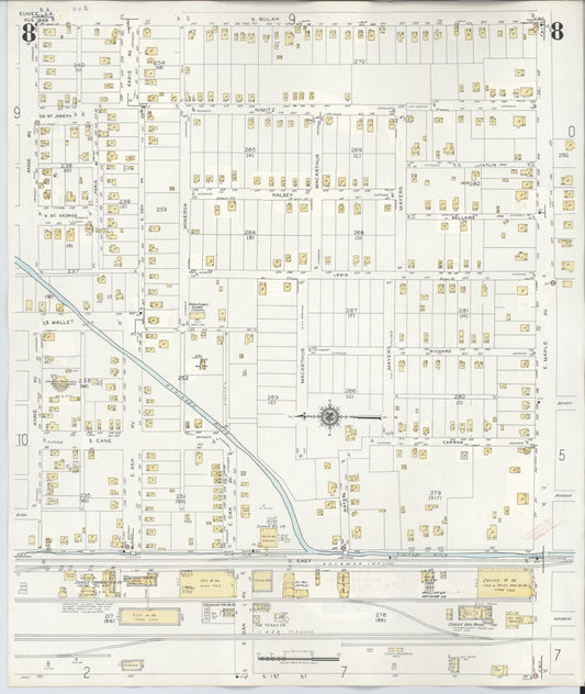 Sanborn Fire Insurance Map from Eunice, Saint Landry Parish, Louisiana (1950), Sheet #0008 - Historic Sanborn Fire Insurance Map Print, vintage old map wall art, antique decor, genealogy gift, Louisiana Louisiana map