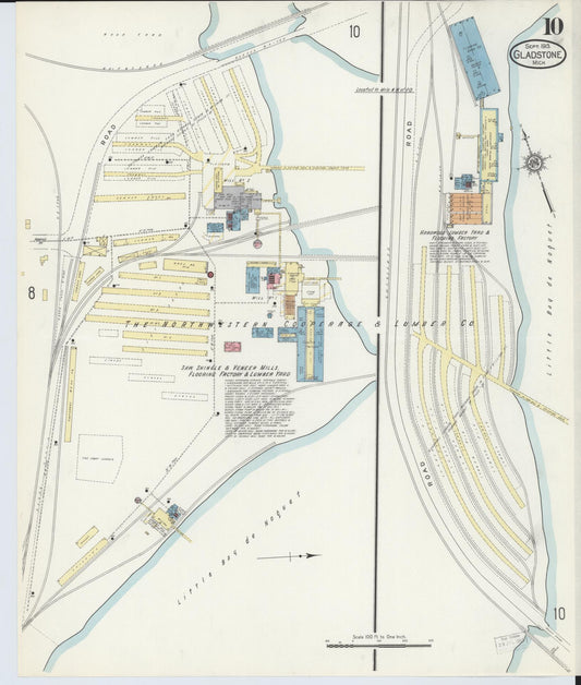 Sanborn Fire Insurance Map from Gladstone, Delta County, Michigan (1913), Sheet #0010 - Historic Sanborn Fire Insurance Map Print, vintage old map wall art, antique decor, genealogy gift, Michigan Michigan map