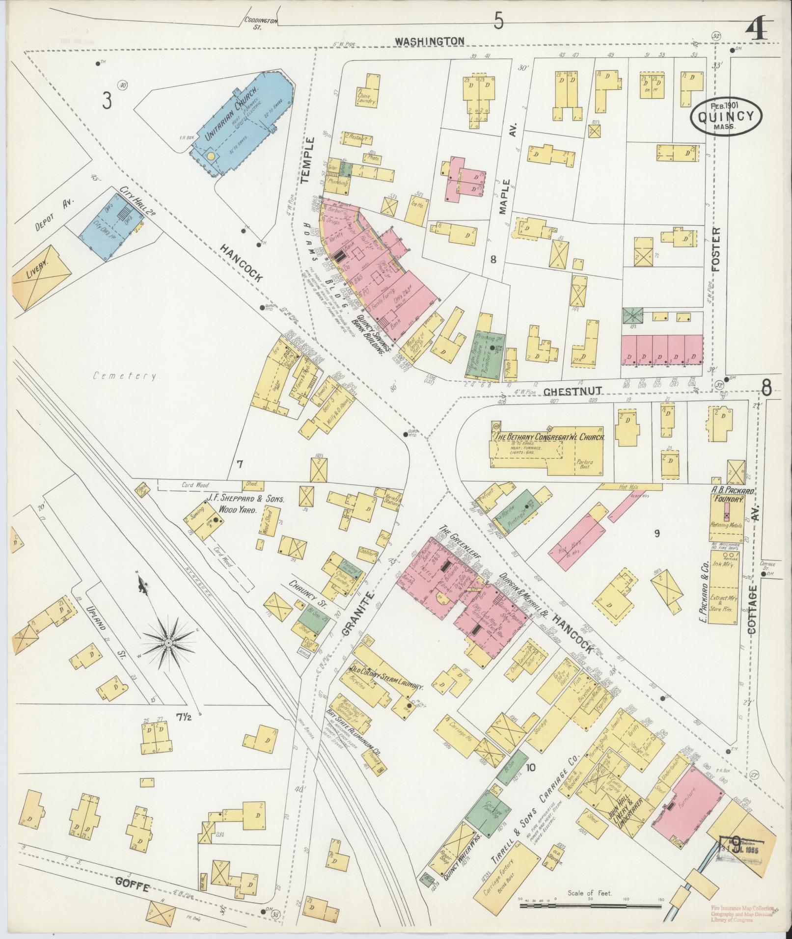 Sanborn Fire Insurance Map from Quincy, Norfolk County, Massachusetts (1901), Sheet #0004 - Complete Map Set gallery image, historic Sanborn map, vintage wall art, Massachusetts Massachusetts
