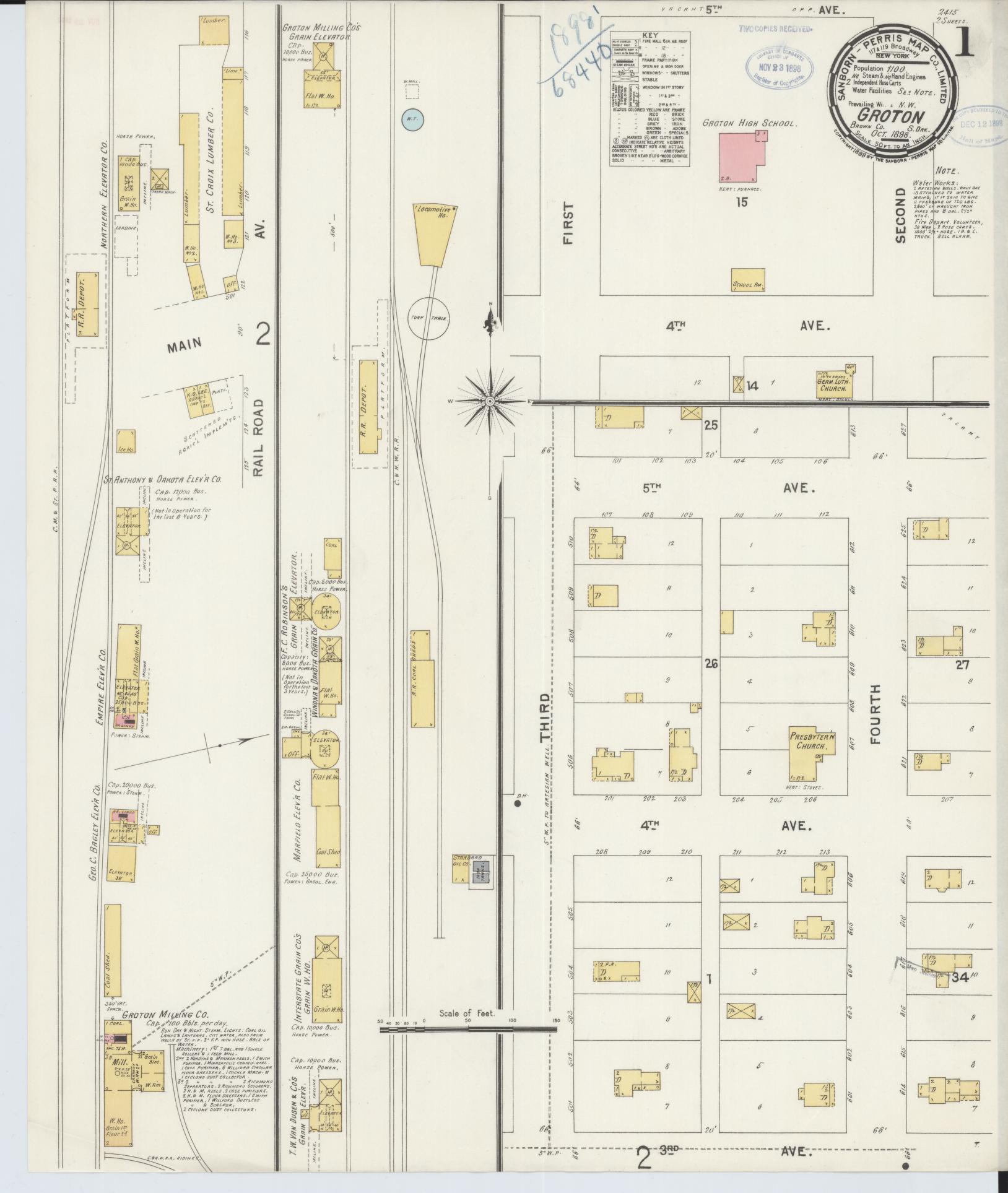 Sanborn Fire Insurance Map from Groton, Brown County, South Dakota (1898), Sheet #0001 - Complete Map Set gallery image, historic Sanborn map, vintage wall art, South Dakota South Dakota