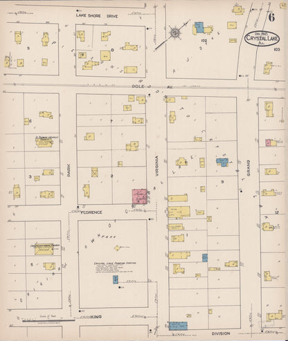 Sanborn Fire Insurance Map from Crystal Lake, McHenry County, Illinois (1921), Sheet #0006 - Historic Sanborn Fire Insurance Map Print, vintage old map wall art, antique decor, genealogy gift, Illinois Illinois map