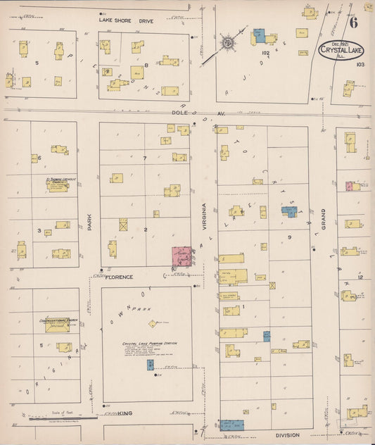 Sanborn Fire Insurance Map from Crystal Lake, McHenry County, Illinois (1921), Sheet #0006 - Historic Sanborn Fire Insurance Map Print, vintage old map wall art, antique decor, genealogy gift, Illinois Illinois map