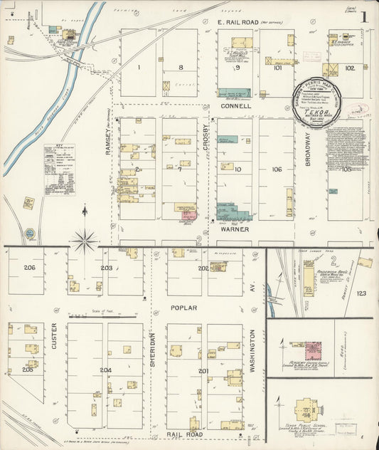 Sanborn Fire Insurance Map from Tekoa, Whitman County, Washington (1892), Sheet #0001 - Historic Sanborn Fire Insurance Map Print, vintage old map wall art, antique decor, genealogy gift, Washington Washington map