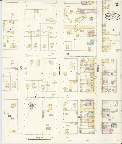 Sanborn Fire Insurance Map from Winnemucca, Humboldt County, Nevada (1890), Sheet #0002 - Complete Map Set gallery image, historic Sanborn map, vintage wall art, Nevada Nevada