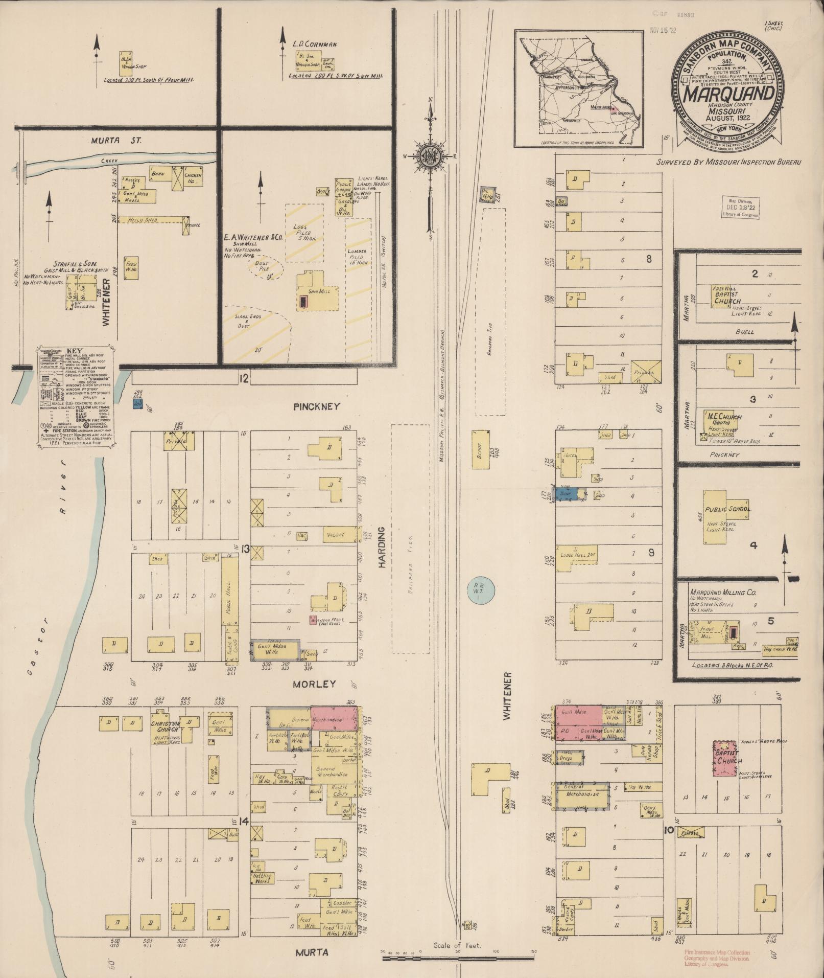 Sanborn Fire Insurance Map from Marquand, Madison County, Missouri (1922), Sheet #0001 - Historic Sanborn Fire Insurance Map Print, vintage old map wall art, antique decor, genealogy gift, Missouri Missouri map