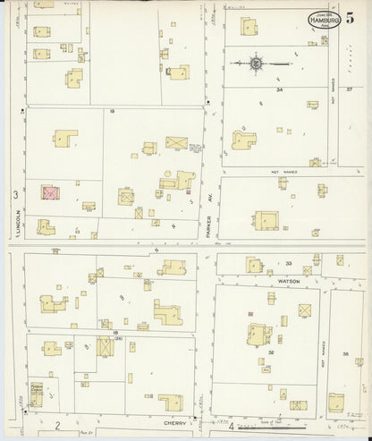 Sanborn Fire Insurance Map from Hamburg, Ashley County, Arkansas (1914), Sheet #0005 - Complete Map Set gallery image, historic Sanborn map, vintage wall art, Arkansas Arkansas