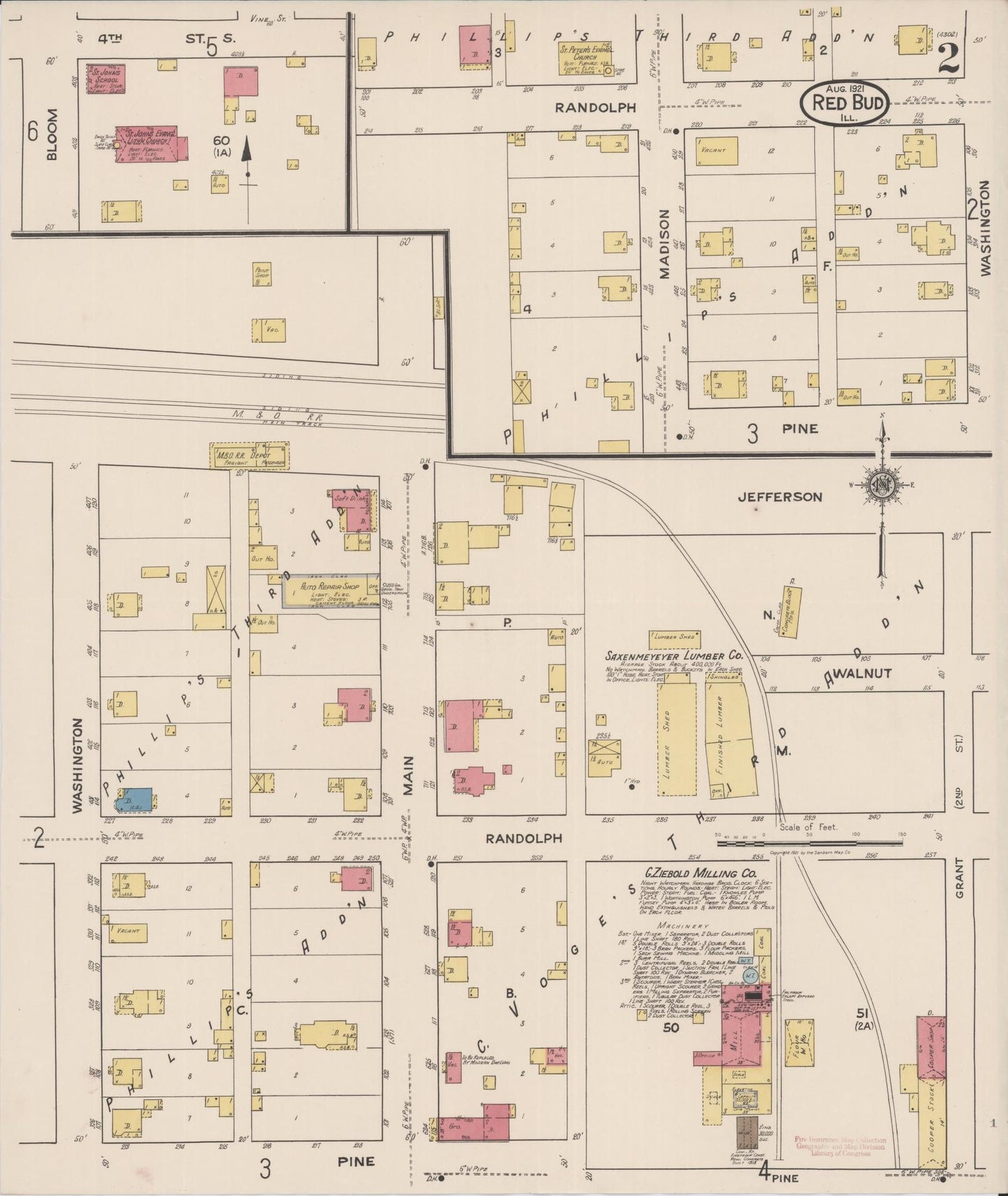 Sanborn Fire Insurance Map from Red Bud, Randolph County, Illinois (1921), Sheet #0002 - Complete Map Set gallery image, historic Sanborn map, vintage wall art, Illinois Illinois