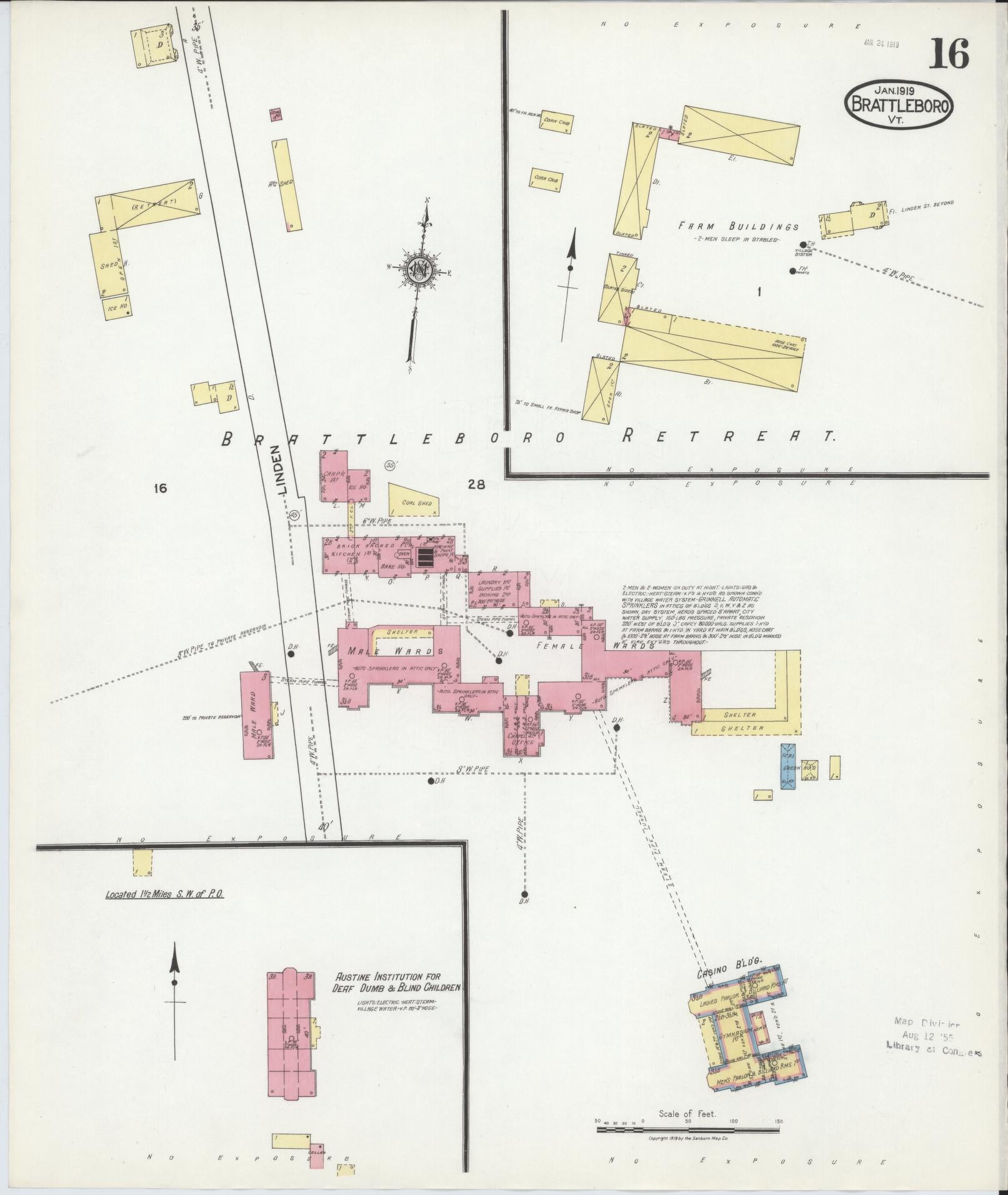 Sanborn Fire Insurance Map from Brattleboro, Windham County, Vermont (1919), Sheet #0016 - Complete Map Set gallery image, historic Sanborn map, vintage wall art, Vermont Vermont