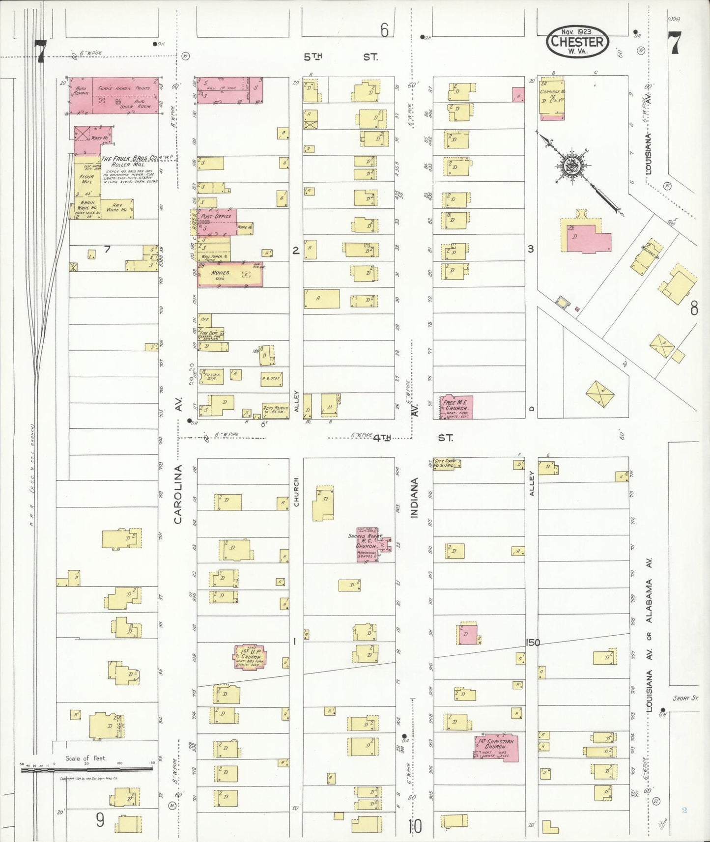 Sanborn Fire Insurance Map from Chester, Hancock County, West Virginia (1923), Sheet #0007 - Historic Sanborn Fire Insurance Map Print, vintage old map wall art, antique decor, genealogy gift, West Virginia West Virginia map