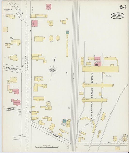 Sanborn Fire Insurance Map from Concord, Merrimack County, New Hampshire (1893), Sheet #0024 - Historic Sanborn Fire Insurance Map Print, vintage old map wall art, antique decor, genealogy gift, New Hampshire New Hampshire map
