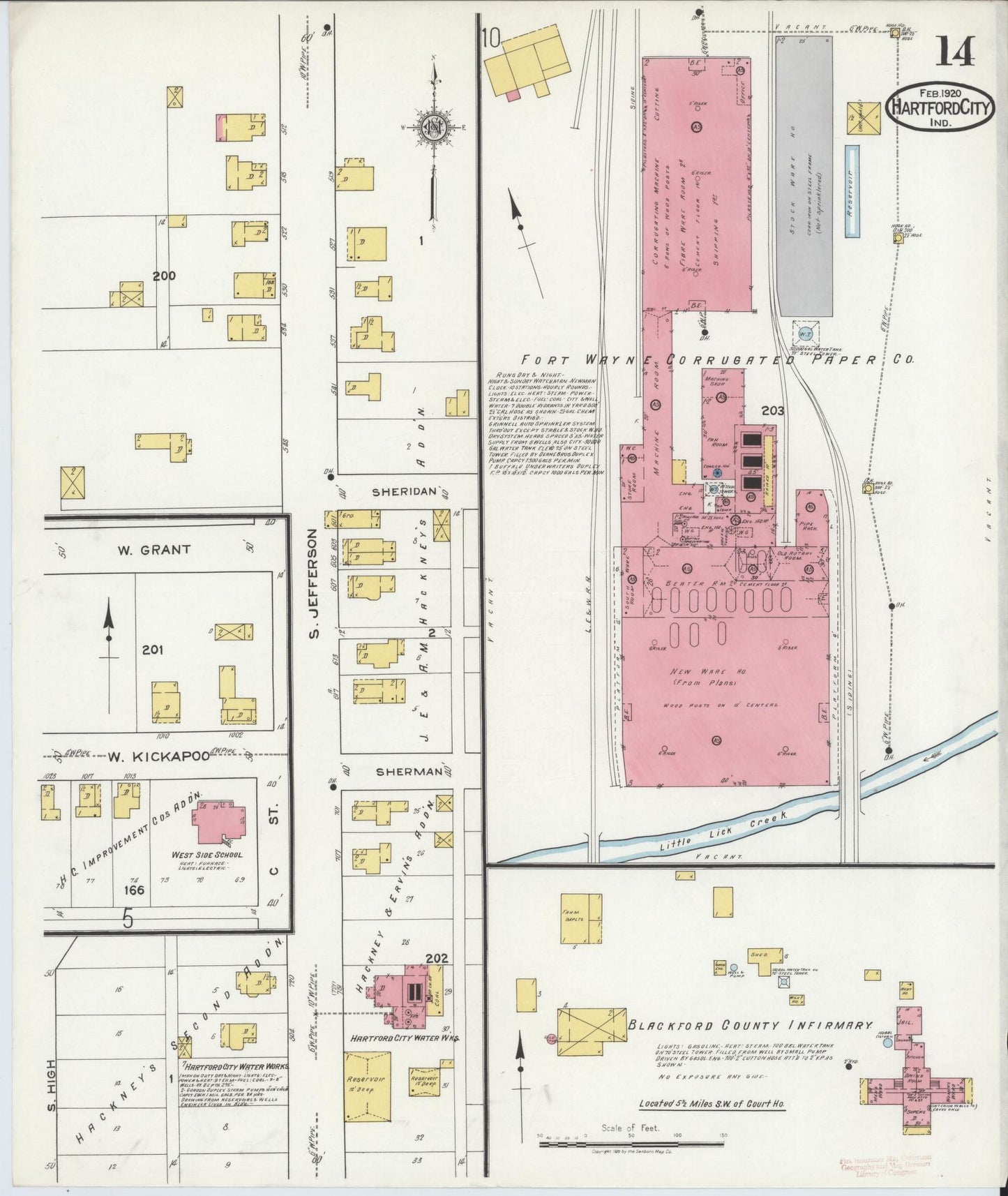 Sanborn Fire Insurance Map from Hartford City, Blackford County, Indiana (1920), Sheet #0014 - Complete Map Set gallery image, historic Sanborn map, vintage wall art, Indiana Indiana