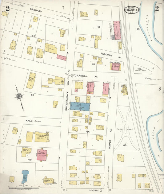 Sanborn Fire Insurance Map from Oradell, Bergen County, New Jersey (1923), Sheet #0002 - Historic Sanborn Fire Insurance Map Print, vintage old map wall art, antique decor, genealogy gift, New Jersey New Jersey map