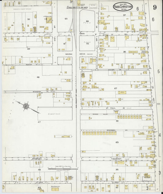 Sanborn Fire Insurance Map from Pass Christian, Harrison County, Mississippi (1918), Sheet #0009 - Historic Sanborn Fire Insurance Map Print, vintage old map wall art, antique decor, genealogy gift, Mississippi Mississippi map