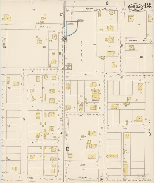 Sanborn Fire Insurance Map from Hood River, Hood River County, Oregon (1916), Sheet #0012 - Historic Sanborn Fire Insurance Map Print, vintage old map wall art, antique decor, genealogy gift, Oregon Oregon map