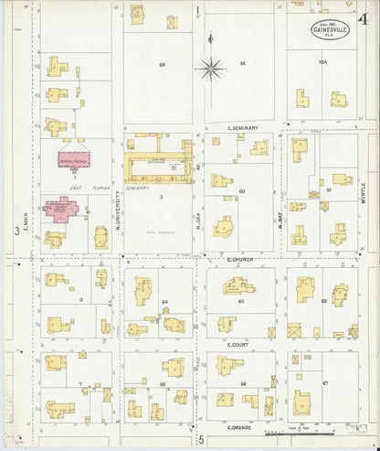 Sanborn Fire Insurance Map from Gainesville, Alachua County, Florida (1903), Sheet #0004 - Historic Sanborn Fire Insurance Map Print, vintage old map wall art, antique decor, genealogy gift, Florida Florida map