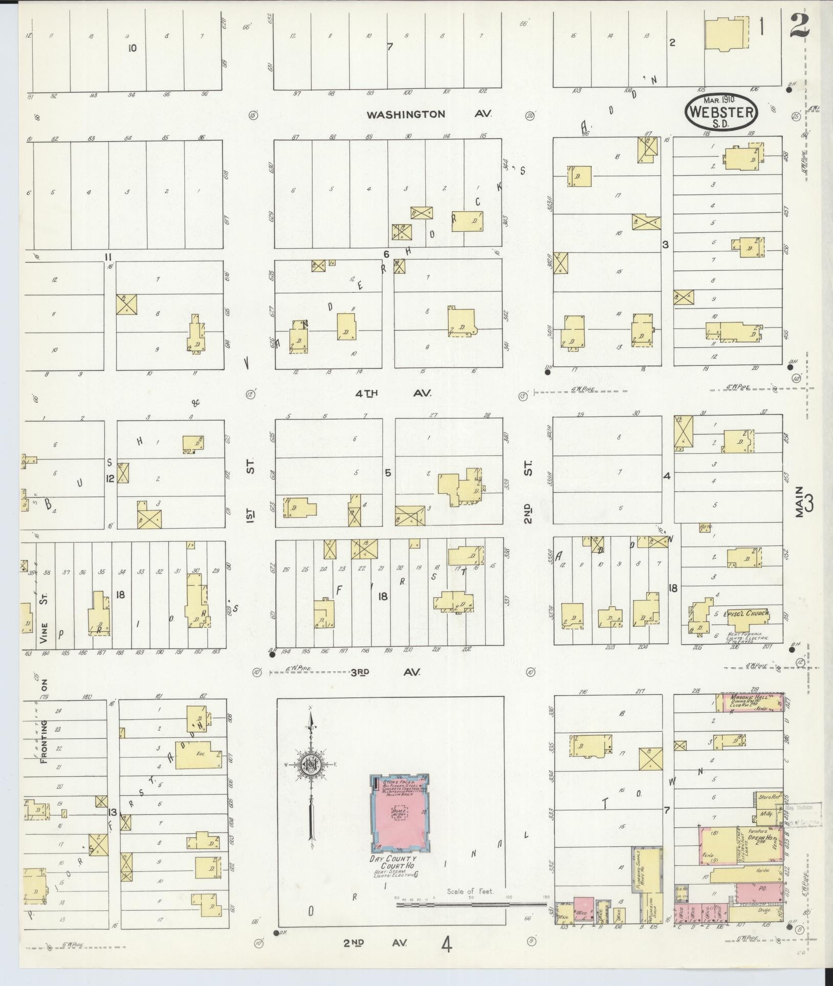 Sanborn Fire Insurance Map from Webster, Day County, South Dakota (1910), Sheet #0002 - Complete Map Set gallery image, historic Sanborn map, vintage wall art, South Dakota South Dakota