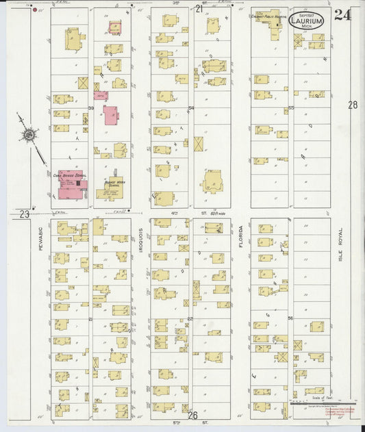 Sanborn Fire Insurance Map from Laurium, Houghton County, Michigan (1917), Sheet #0024 - Historic Sanborn Fire Insurance Map Print, vintage old map wall art, antique decor, genealogy gift, Michigan Michigan map