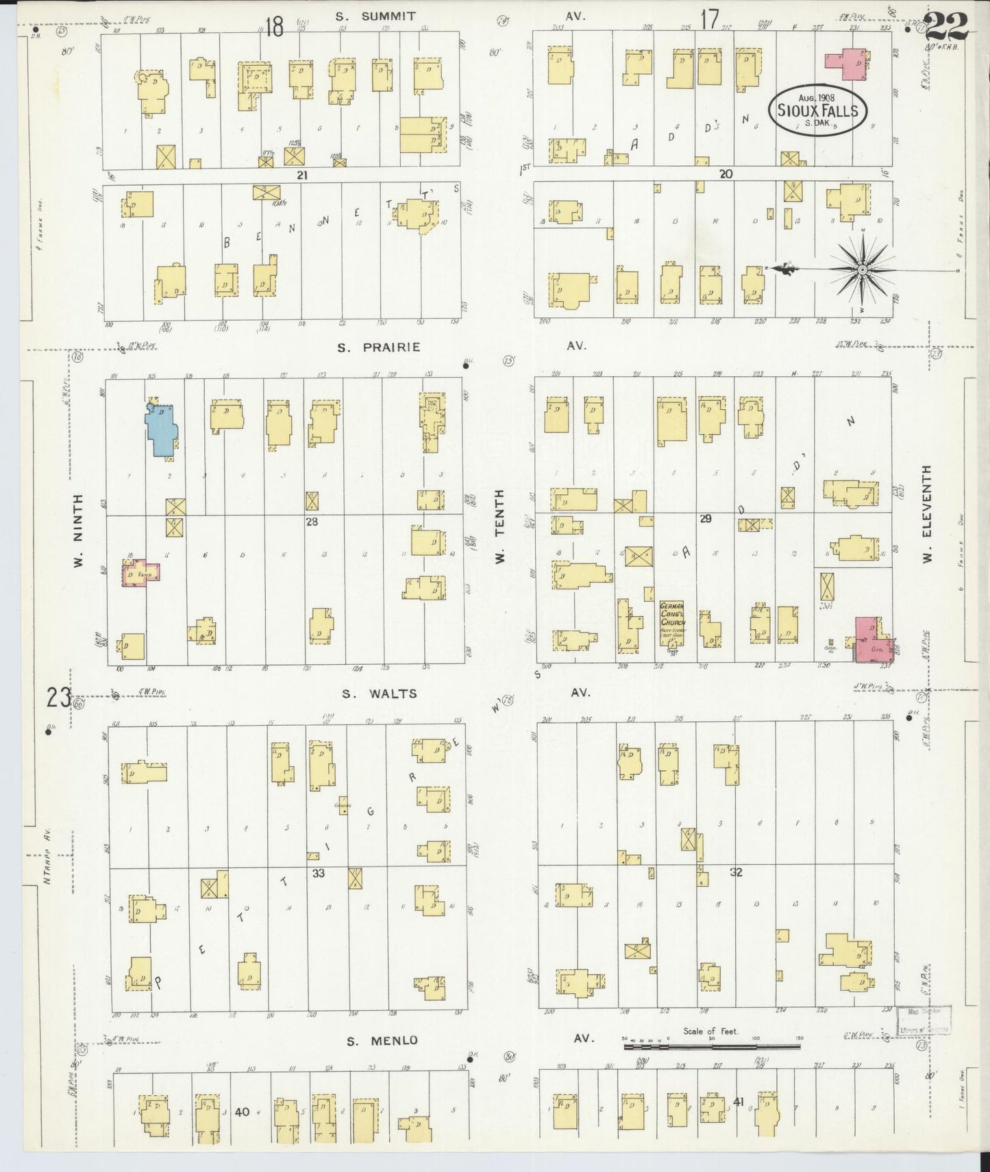 Sanborn Fire Insurance Map from Sioux Falls, Minnehaha County, South Dakota (1908), Sheet #0022 - Complete Map Set gallery image, historic Sanborn map, vintage wall art, South Dakota South Dakota