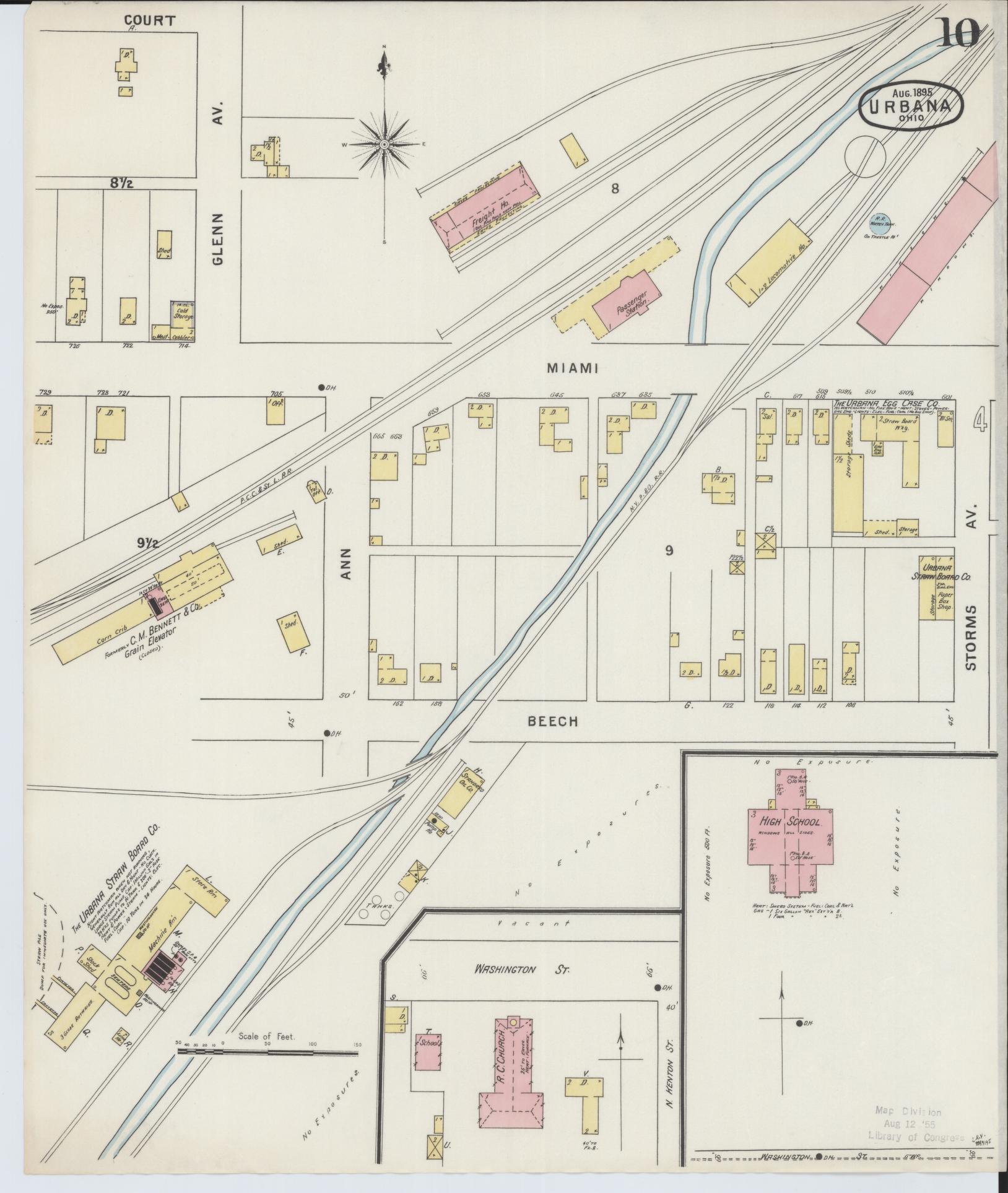 Sanborn Fire Insurance Map from Urbana, Champaign County, Ohio (1895), Sheet #0010 - Historic Sanborn Fire Insurance Map Print, vintage old map wall art, antique decor, genealogy gift, Ohio Ohio map