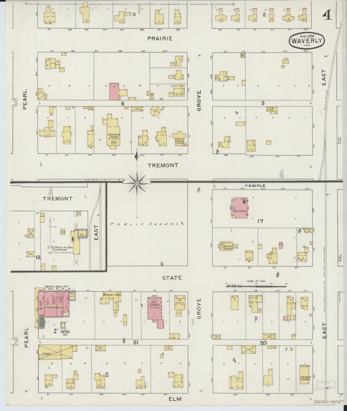 Sanborn Fire Insurance Map from Waverly, Morgan County, Illinois (1894), Sheet #0004 - Complete Map Set gallery image, historic Sanborn map, vintage wall art, Illinois Illinois