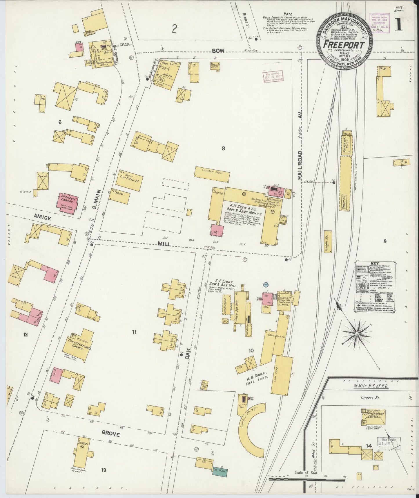 Sanborn Fire Insurance Map from Freeport, Cumberland County, Maine. (1906) – Historic Sanborn Fire Insurance Map Print