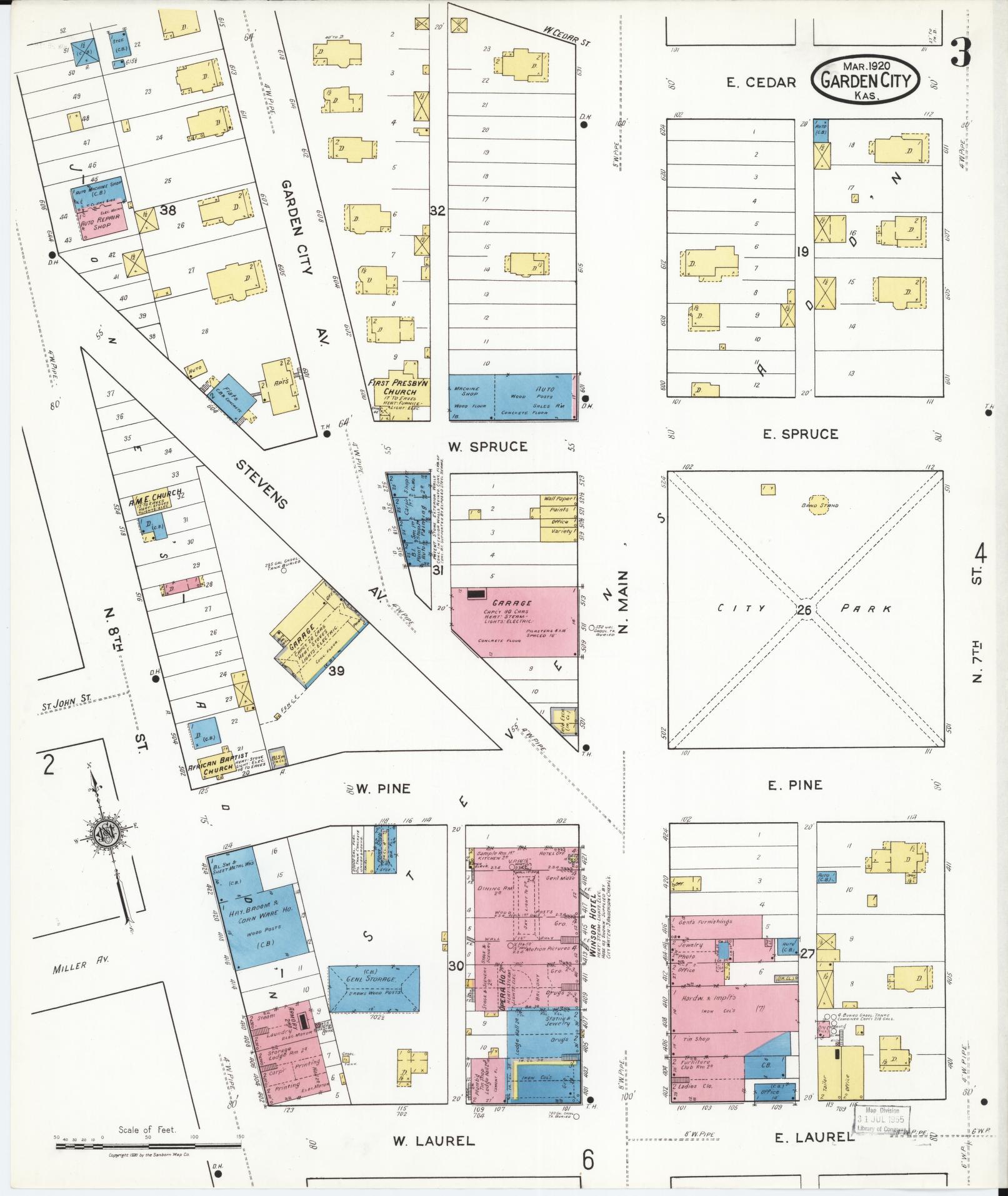 Sanborn Fire Insurance Map from Garden City, Finney County, Kansas (1920), Sheet #0003 - Historic Sanborn Fire Insurance Map Print, vintage old map wall art, antique decor, genealogy gift, Kansas Kansas map