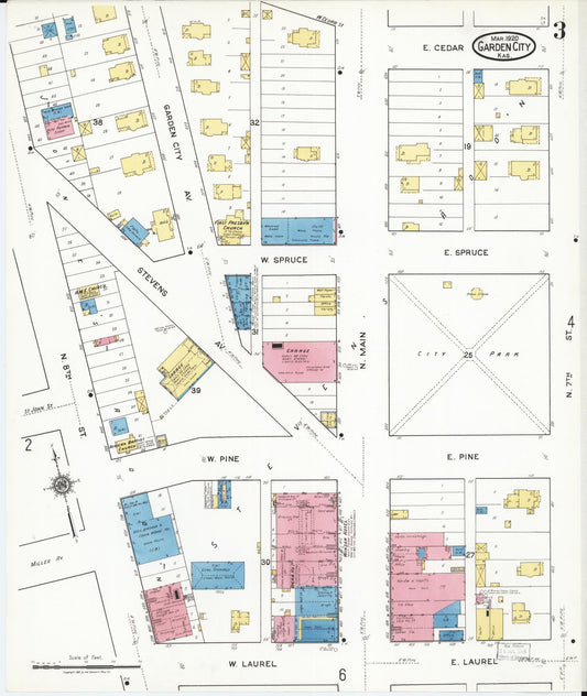 Sanborn Fire Insurance Map from Garden City, Finney County, Kansas (1920), Sheet #0003 - Historic Sanborn Fire Insurance Map Print, vintage old map wall art, antique decor, genealogy gift, Kansas Kansas map