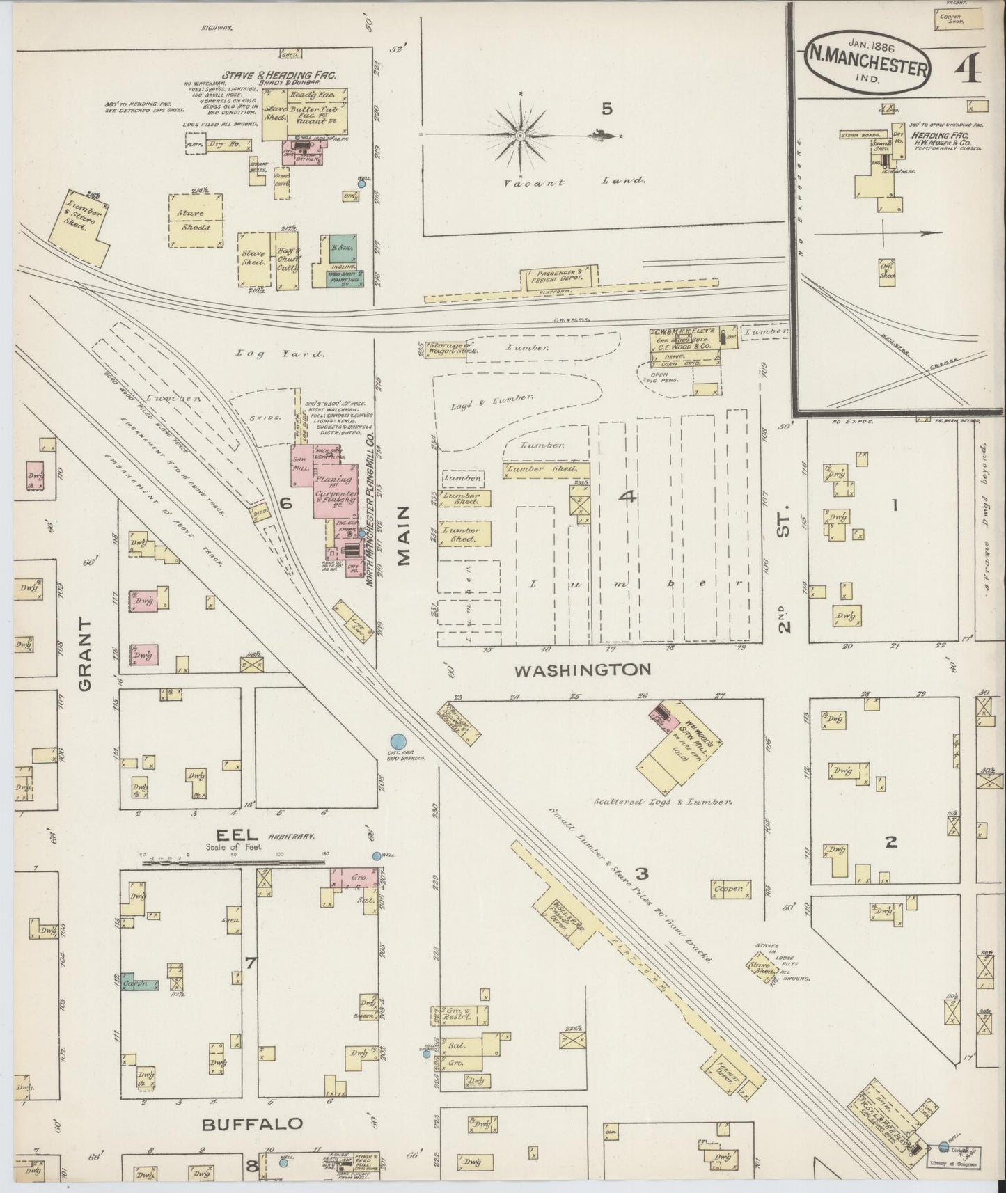 Sanborn Fire Insurance Map from North Manchester, Wabash County, Indiana (1886), Sheet #0004 - Complete Map Set gallery image, historic Sanborn map, vintage wall art, Indiana Indiana