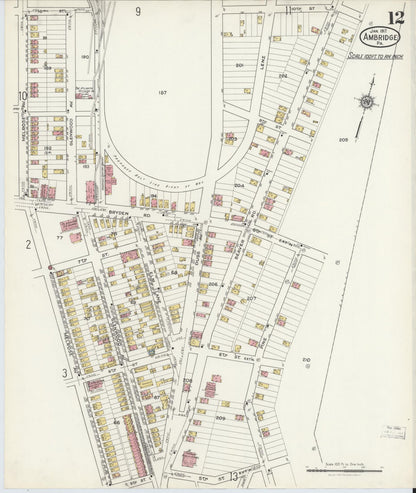 Sanborn Fire Insurance Map from Ambridge, Beaver County, Pennsylvania (1917), Sheet #0012 - Historic Sanborn Fire Insurance Map Print, vintage old map wall art, antique decor, genealogy gift, Pennsylvania Pennsylvania map