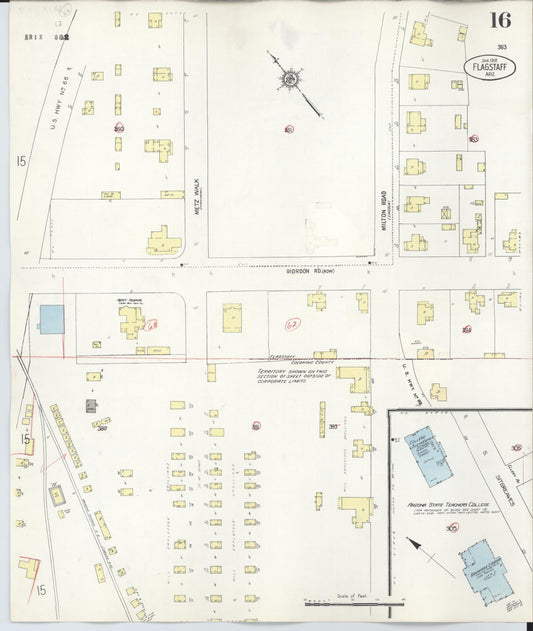 Sanborn Fire Insurance Map from Flagstaff, Coconino County, Arizona (1948), Sheet #0016 - Historic Sanborn Fire Insurance Map Print, vintage old map wall art, antique decor, genealogy gift, Arizona Arizona map
