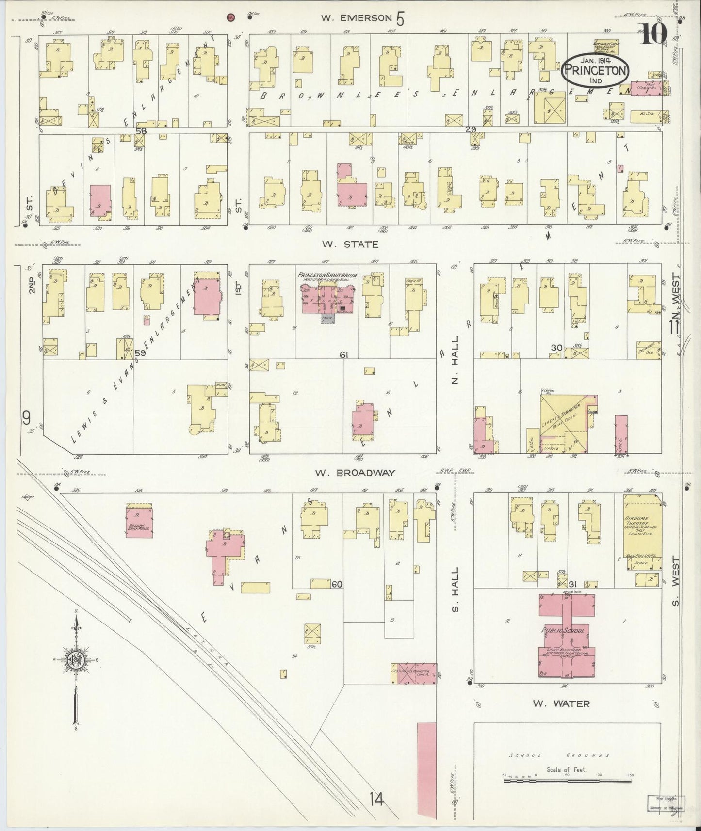 Sanborn Fire Insurance Map from Princeton, Gibson County, Indiana (1914), Sheet #0010 - Historic Sanborn Fire Insurance Map Print, vintage old map wall art, antique decor, genealogy gift, Indiana Indiana map