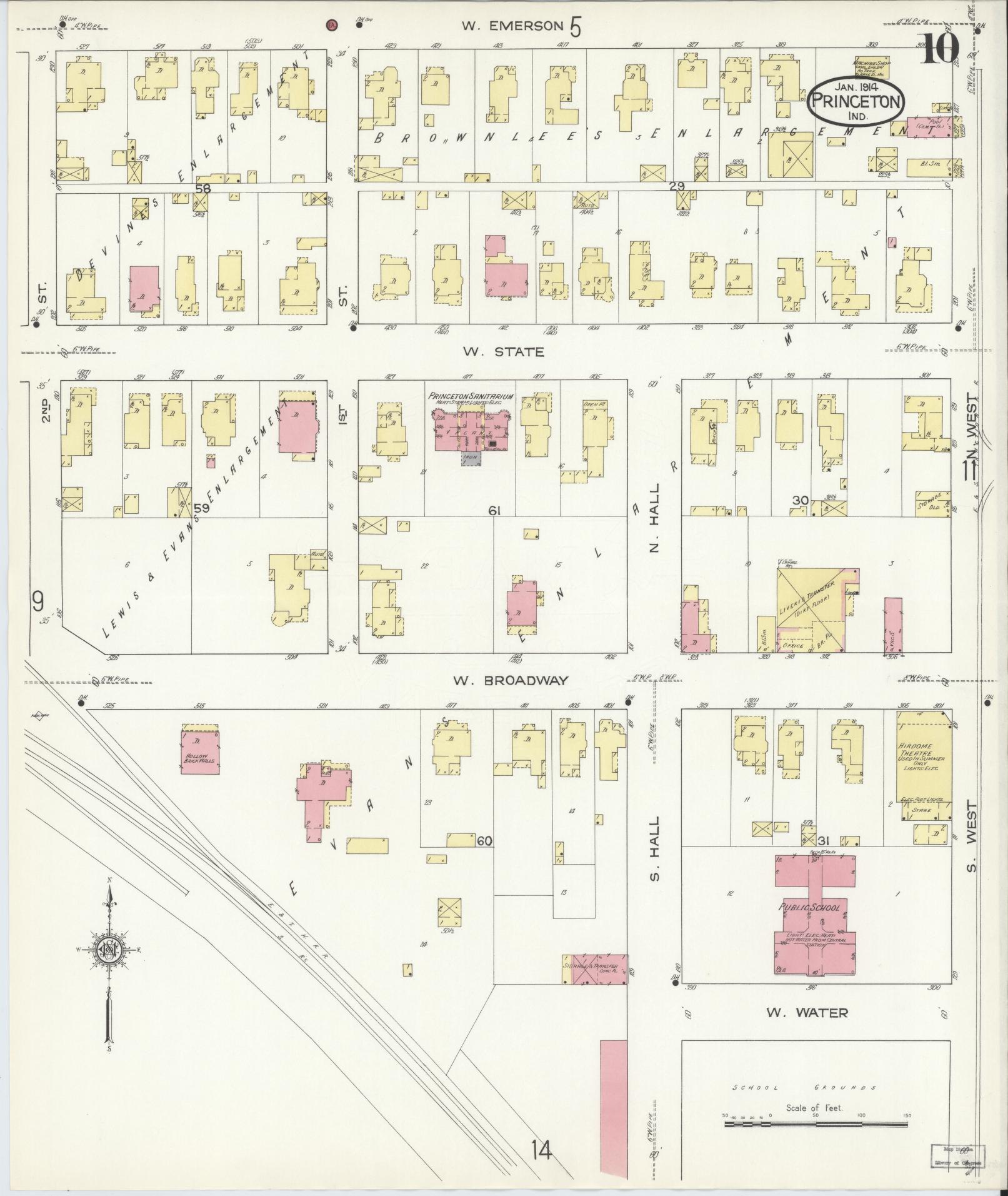 Sanborn Fire Insurance Map from Princeton, Gibson County, Indiana (1914), Sheet #0010 - Historic Sanborn Fire Insurance Map Print, vintage old map wall art, antique decor, genealogy gift, Indiana Indiana map