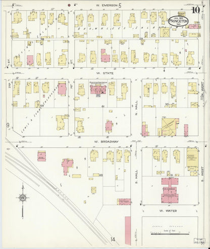 Sanborn Fire Insurance Map from Princeton, Gibson County, Indiana (1914), Sheet #0010 - Historic Sanborn Fire Insurance Map Print, vintage old map wall art, antique decor, genealogy gift, Indiana Indiana map