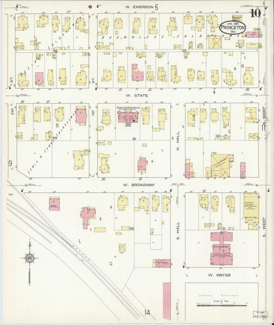 Sanborn Fire Insurance Map from Princeton, Gibson County, Indiana (1914), Sheet #0010 - Historic Sanborn Fire Insurance Map Print, vintage old map wall art, antique decor, genealogy gift, Indiana Indiana map