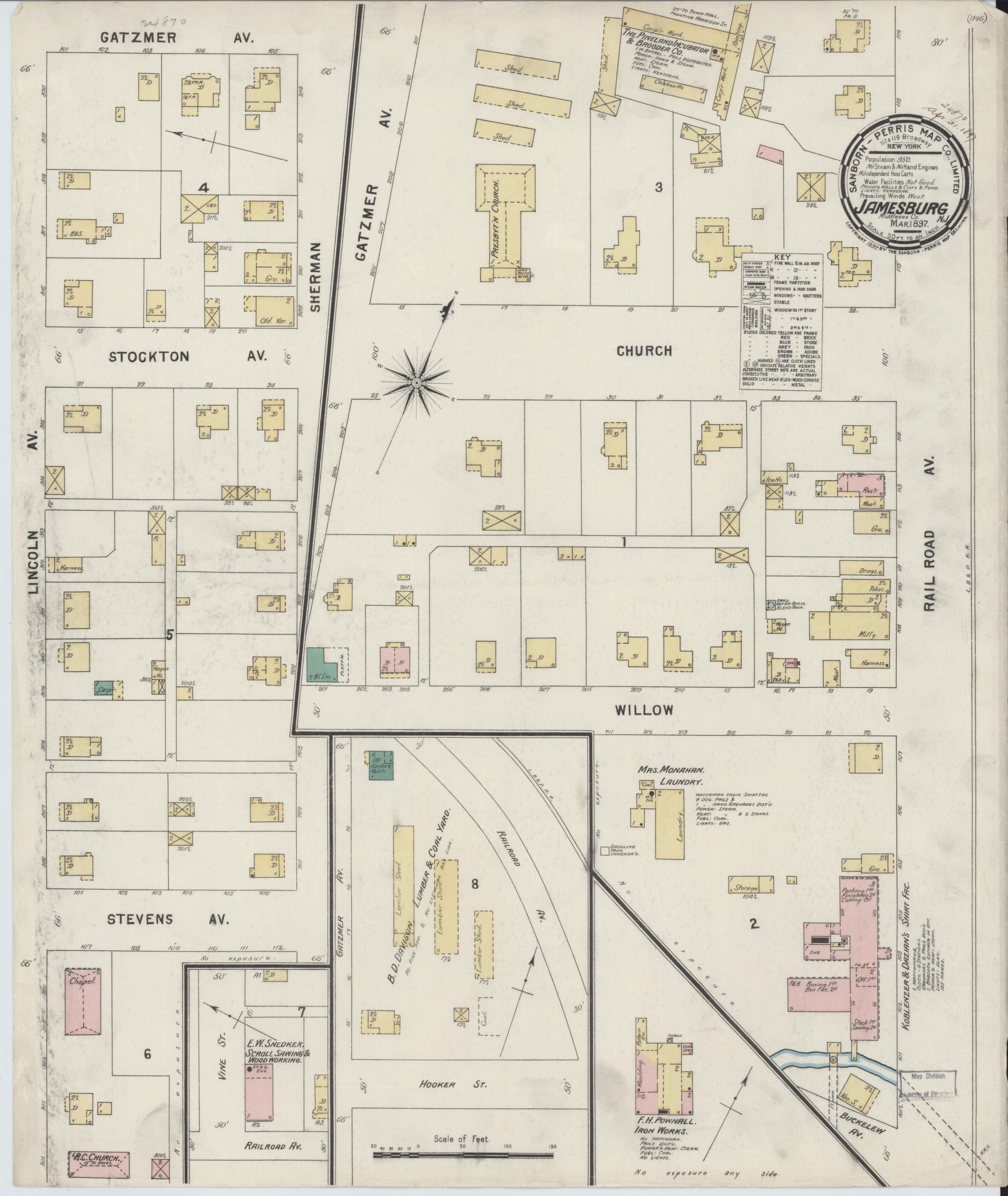 Sanborn Fire Insurance Map from Jamesburg, Middlesex County, New Jersey. (1897) – Historic Sanborn Fire Insurance Map Print