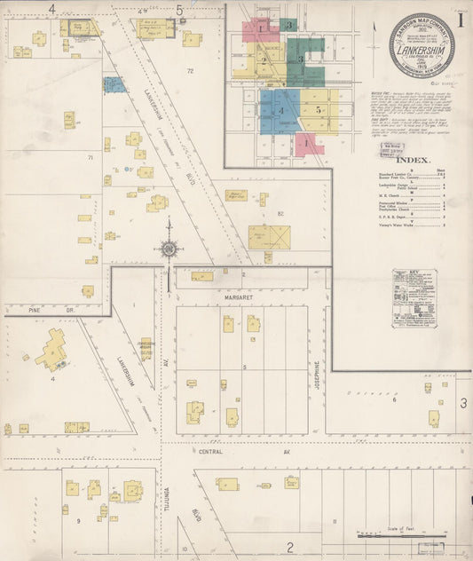 Sanborn Fire Insurance Map from Lankershim, Los Angeles County, California (1919), Sheet #0001 - Complete Map Set gallery image, historic Sanborn map, vintage wall art, California California