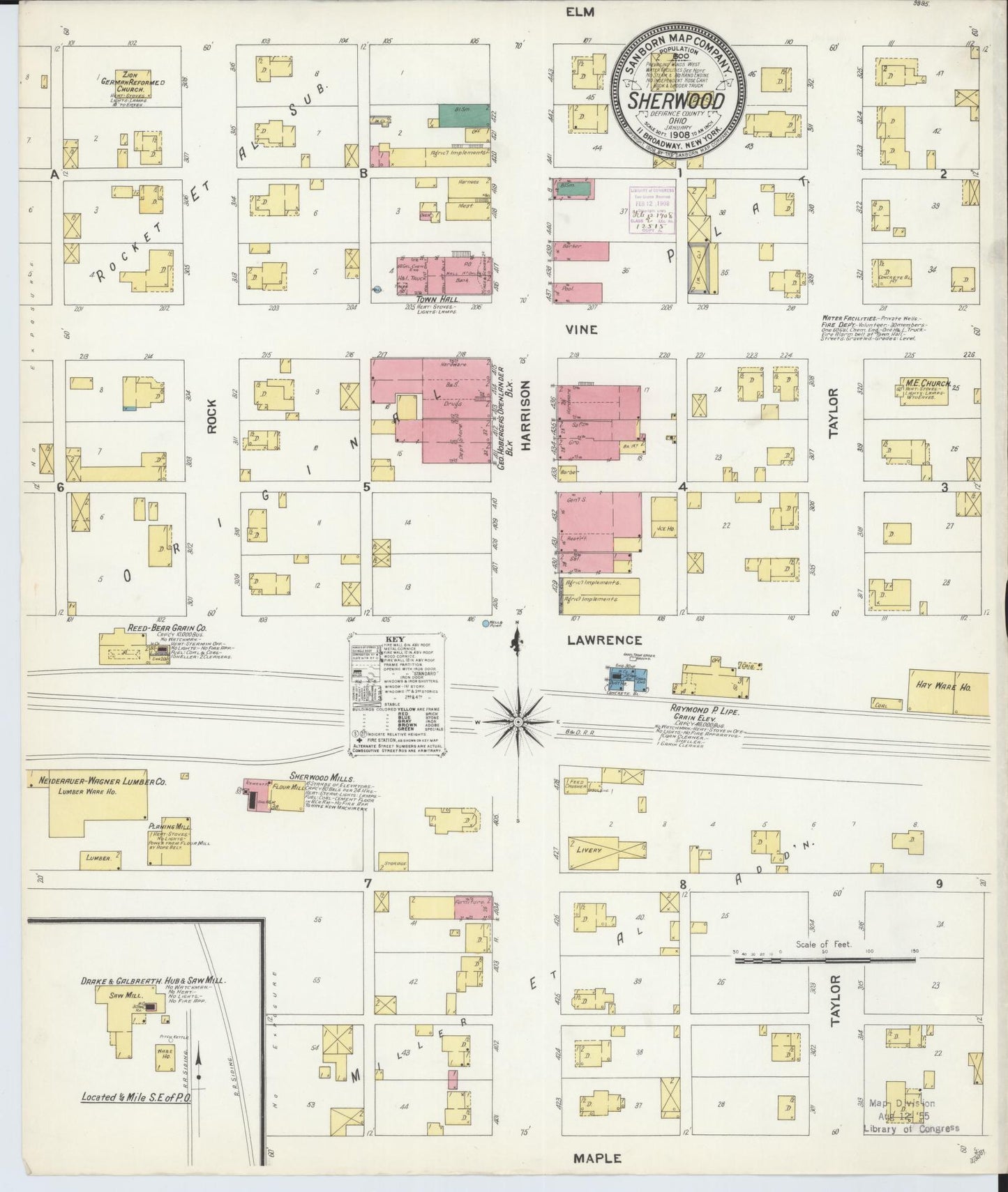 Sanborn Fire Insurance Map from Sherwood, Defiance County, Ohio (1908), Sheet #0001 - Historic Sanborn Fire Insurance Map Print, vintage old map wall art, antique decor, genealogy gift, Ohio Ohio map