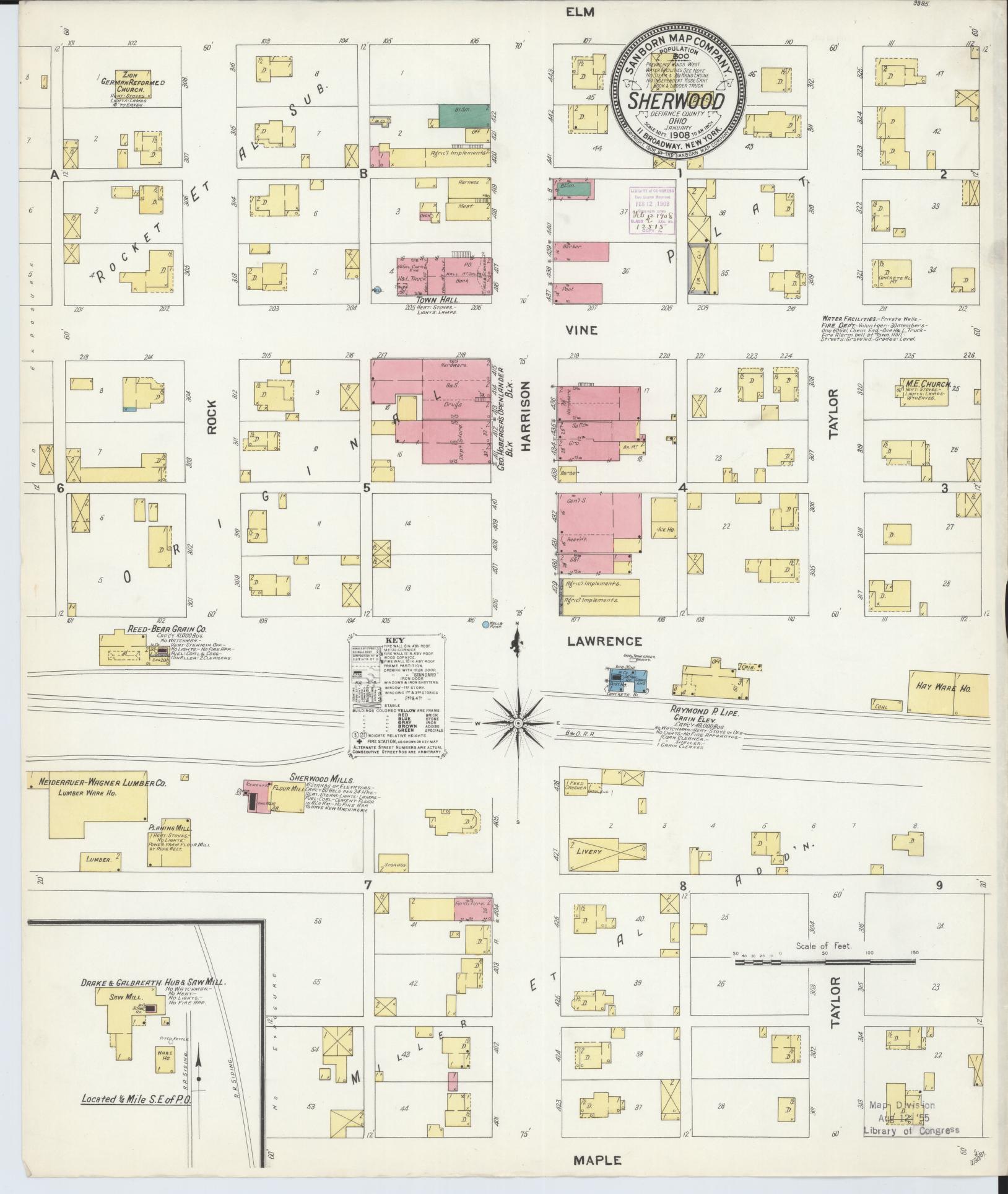 Sanborn Fire Insurance Map from Sherwood, Defiance County, Ohio (1908), Sheet #0001 - Historic Sanborn Fire Insurance Map Print, vintage old map wall art, antique decor, genealogy gift, Ohio Ohio map