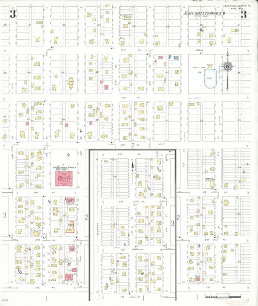 Sanborn Fire Insurance Map from Buffalo Center, Winnebago County, Iowa (1942), Sheet #0003 - Historic Sanborn Fire Insurance Map Print, vintage old map wall art