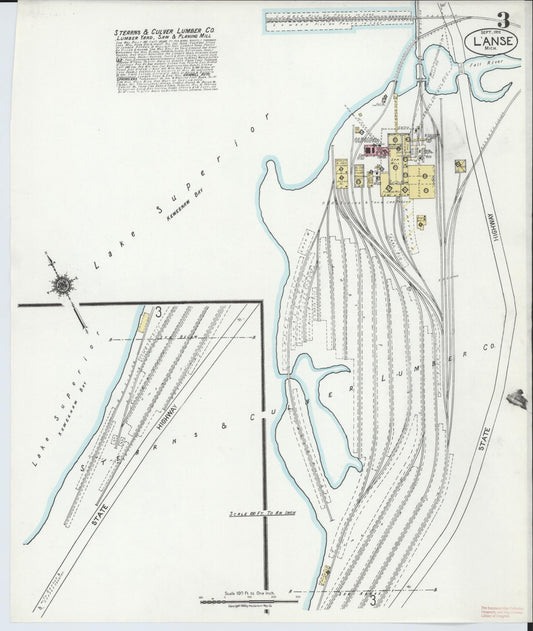 Sanborn Fire Insurance Map from L'Anse, Baraga County, Michigan (1922), Sheet #0003 - Historic Sanborn Fire Insurance Map Print, vintage old map wall art, antique decor, genealogy gift, Michigan Michigan map