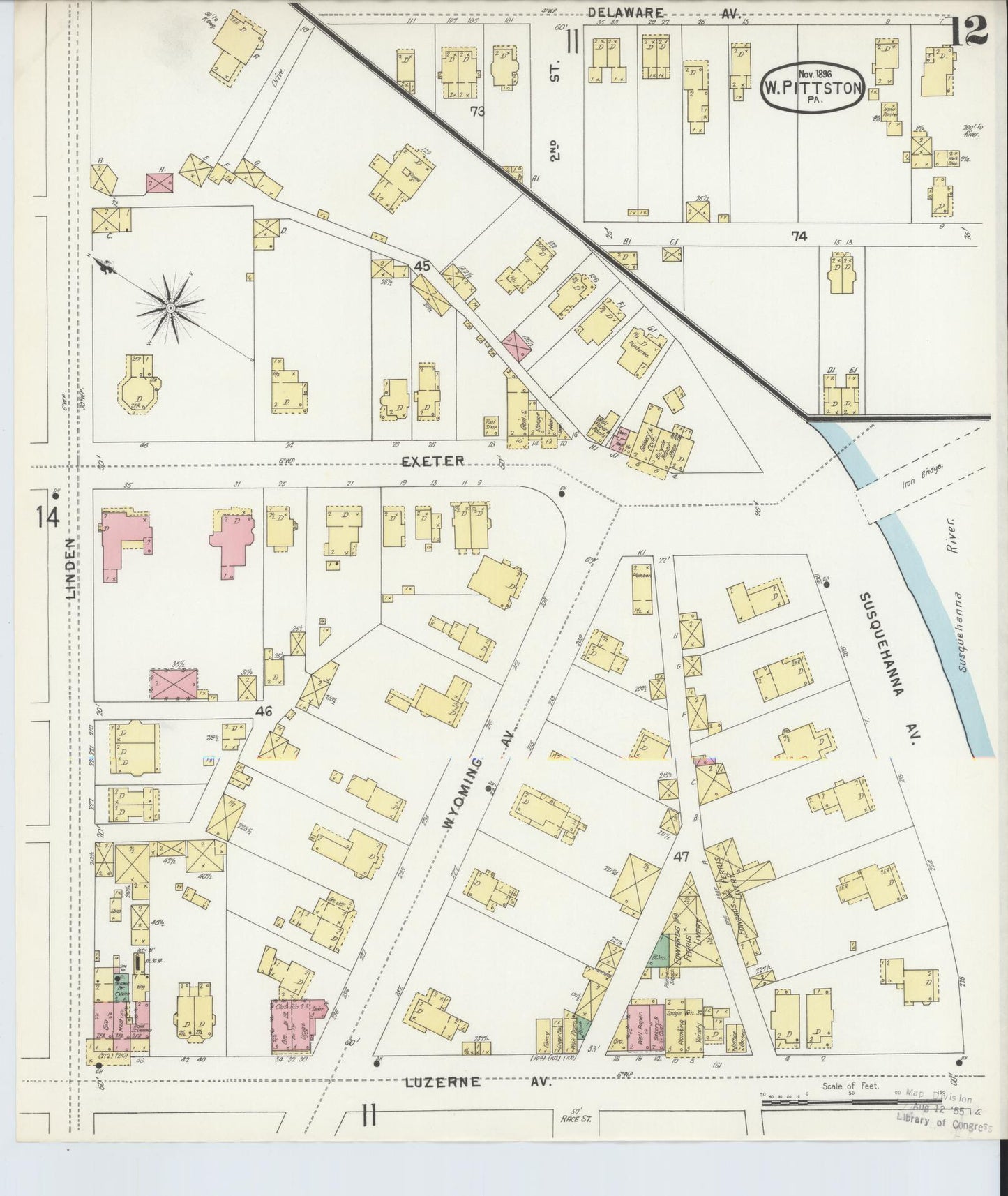 Sanborn Fire Insurance Map from Pittston, Luzerne County, Pennsylvania (1896), Sheet #0012 - Complete Map Set gallery image, historic Sanborn map, vintage wall art, Pennsylvania Pennsylvania