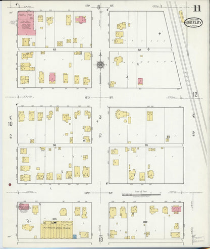 Sanborn Fire Insurance Map from Greeley, Weld County, Colorado (1918), Sheet #0011 - Complete Map Set gallery image, historic Sanborn map, vintage wall art, Colorado Colorado