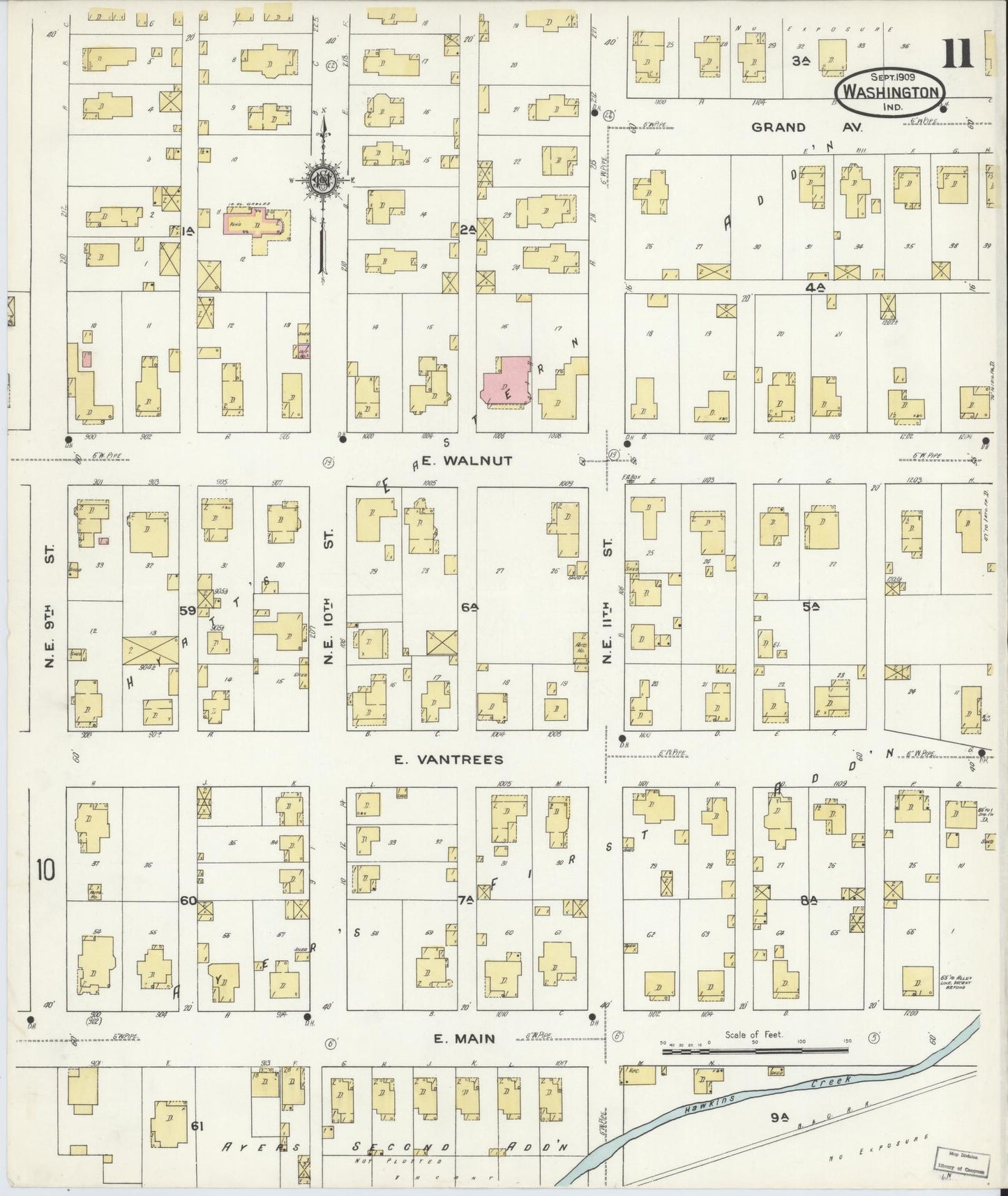 Sanborn Fire Insurance Map from Washington, Daviess County, Indiana (1909), Sheet #0011 - Historic Sanborn Fire Insurance Map Print, vintage old map wall art, antique decor, genealogy gift, Washington Washington map
