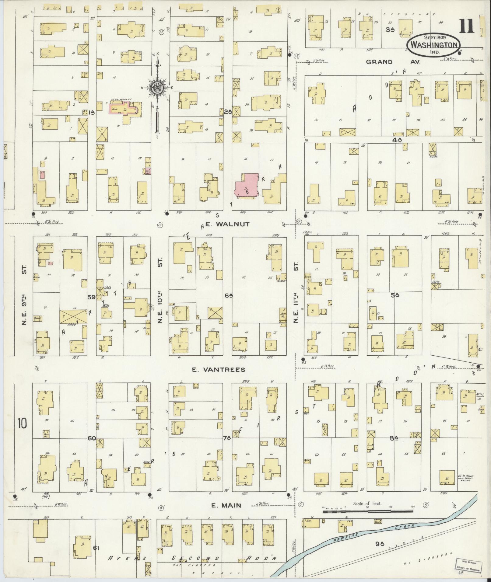 Sanborn Fire Insurance Map from Washington, Daviess County, Indiana (1909), Sheet #0011 - Historic Sanborn Fire Insurance Map Print, vintage old map wall art, antique decor, genealogy gift, Washington Washington map