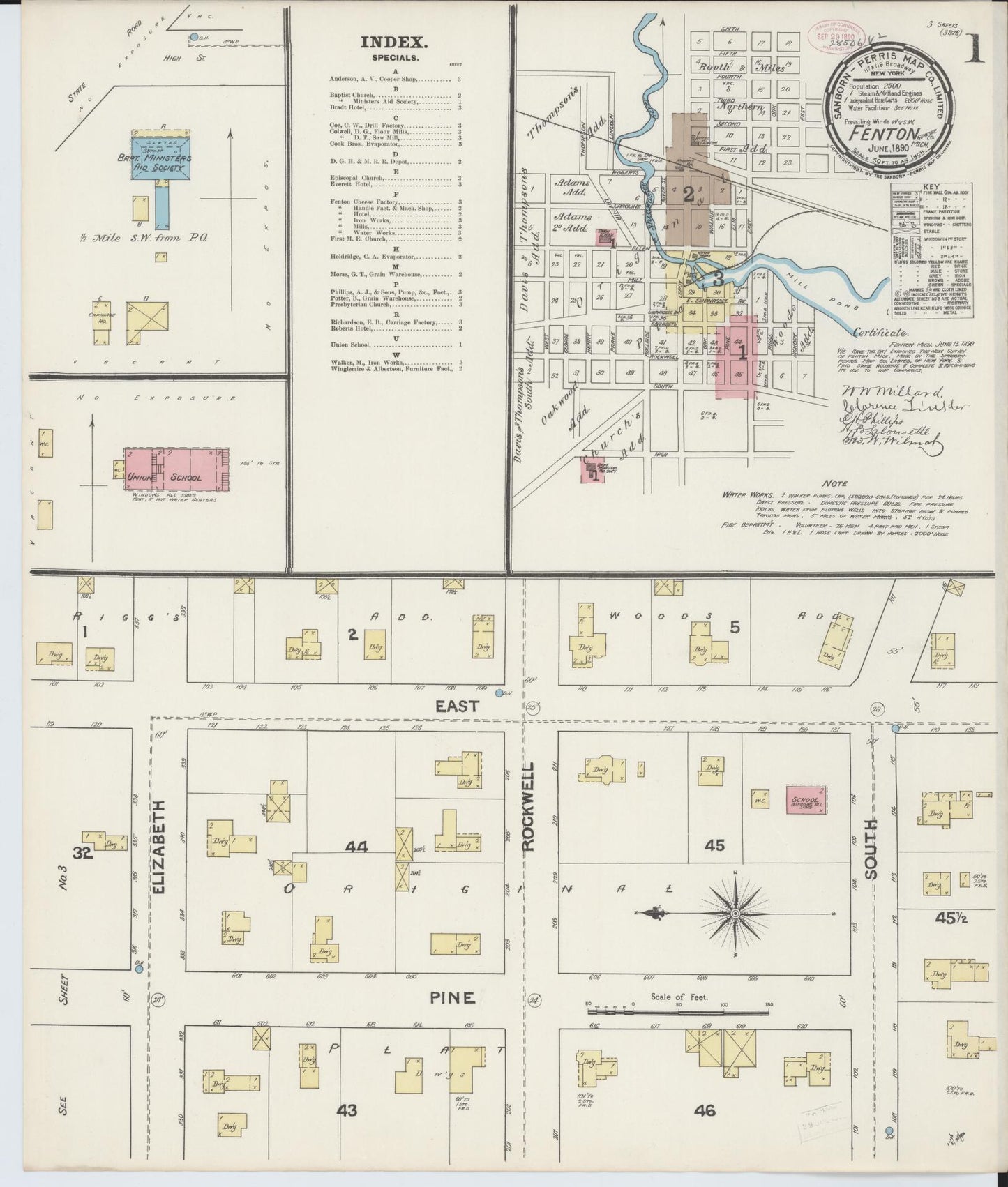 Sanborn Fire Insurance Map from Fenton, Genesee County, Michigan (1890), Sheet #0001 - Historic Sanborn Fire Insurance Map Print, vintage old map wall art, antique decor, genealogy gift, Michigan Michigan map