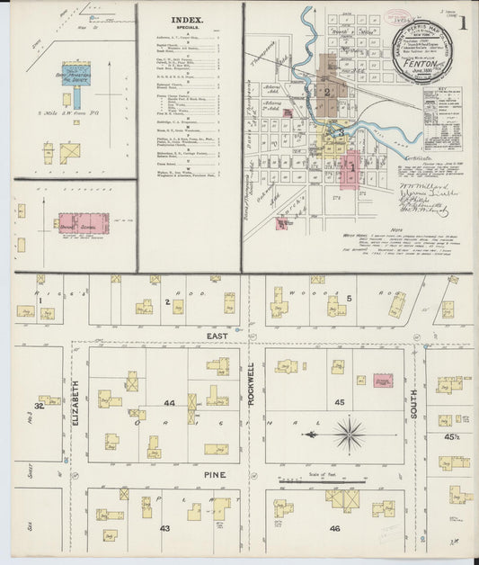 Sanborn Fire Insurance Map from Fenton, Genesee County, Michigan (1890), Sheet #0001 - Historic Sanborn Fire Insurance Map Print, vintage old map wall art, antique decor, genealogy gift, Michigan Michigan map
