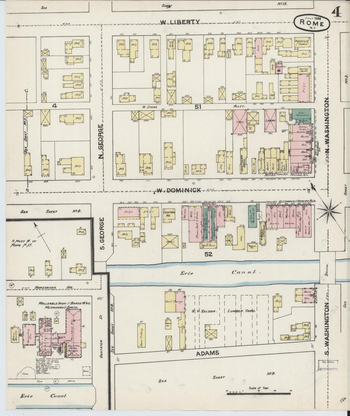 Sanborn Fire Insurance Map from Rome, Oneida County, New York (1888), Sheet #0004 - Historic Sanborn Fire Insurance Map Print, vintage old map wall art, antique decor, genealogy gift, New York New York map
