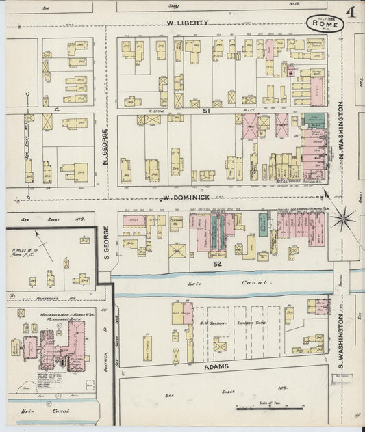 Sanborn Fire Insurance Map from Rome, Oneida County, New York (1888), Sheet #0004 - Historic Sanborn Fire Insurance Map Print, vintage old map wall art, antique decor, genealogy gift, New York New York map