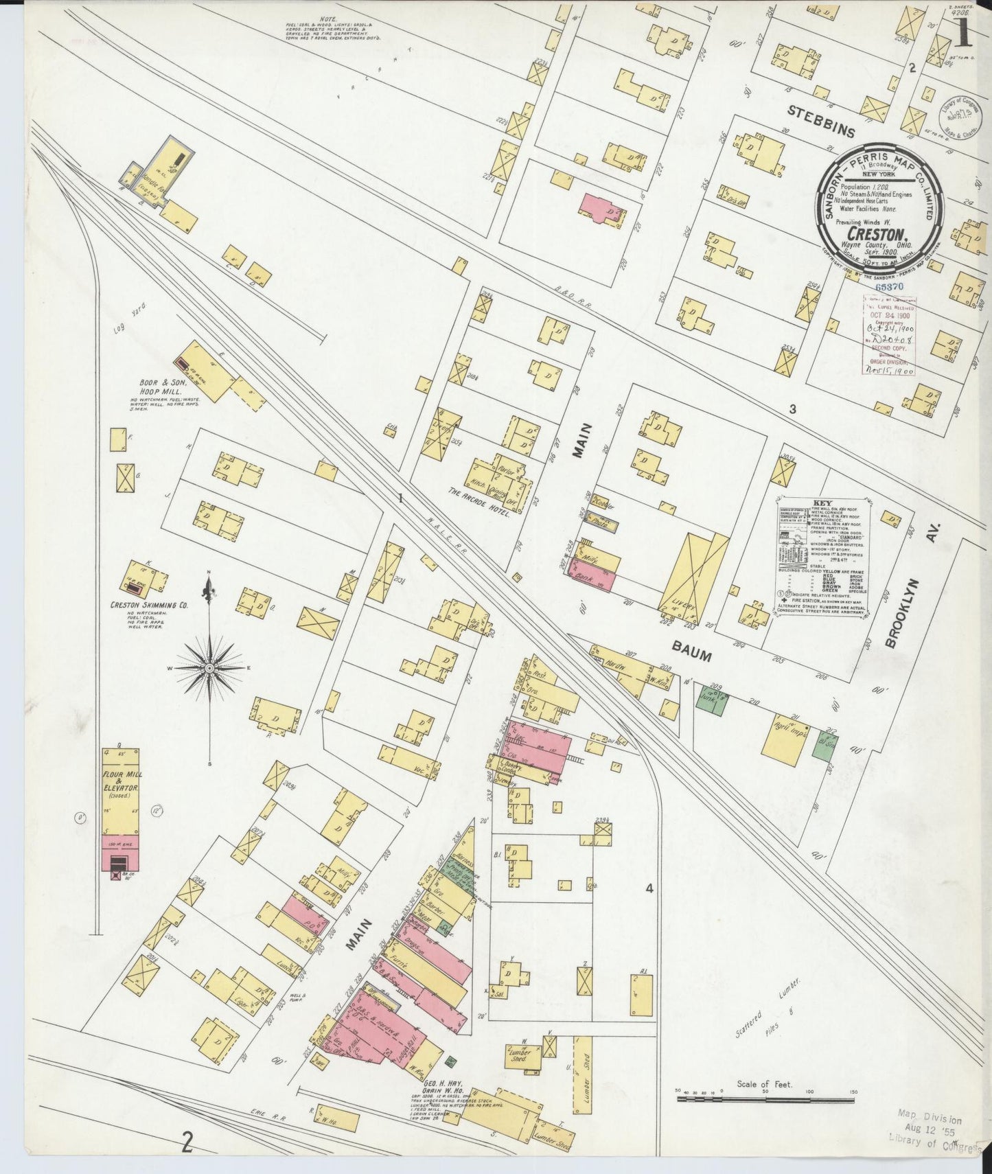 Sanborn Fire Insurance Map from Creston, Wayne County, Ohio (1900), Sheet #0001 - Historic Sanborn Fire Insurance Map Print, vintage old map wall art, antique decor, genealogy gift, Ohio Ohio map